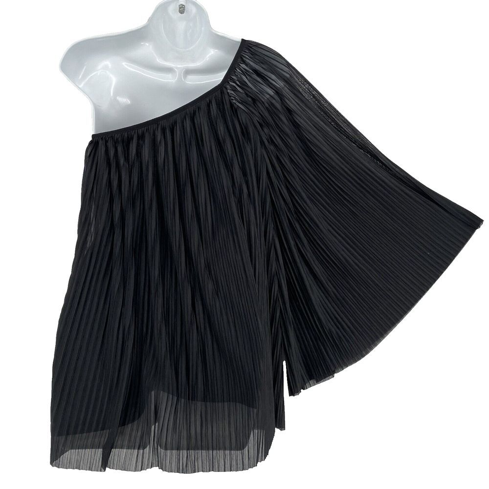 Topshop Womens Blouse Black Pleated Toga‎ Top One Shoulder Bat Sleeve Size US 6 - Picture 5 of 6